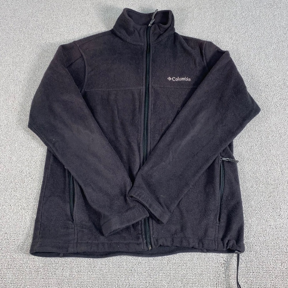 Columbia Fleece Jacket Mens Medium Black Full Zip Mock Neck Outdoor Hiking Layer